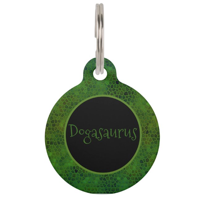 Personalized Green Dinosaur Hide Pet ID Tag (Front)