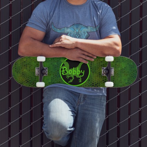 Personalized Green Dinosaur Hide Skateboard