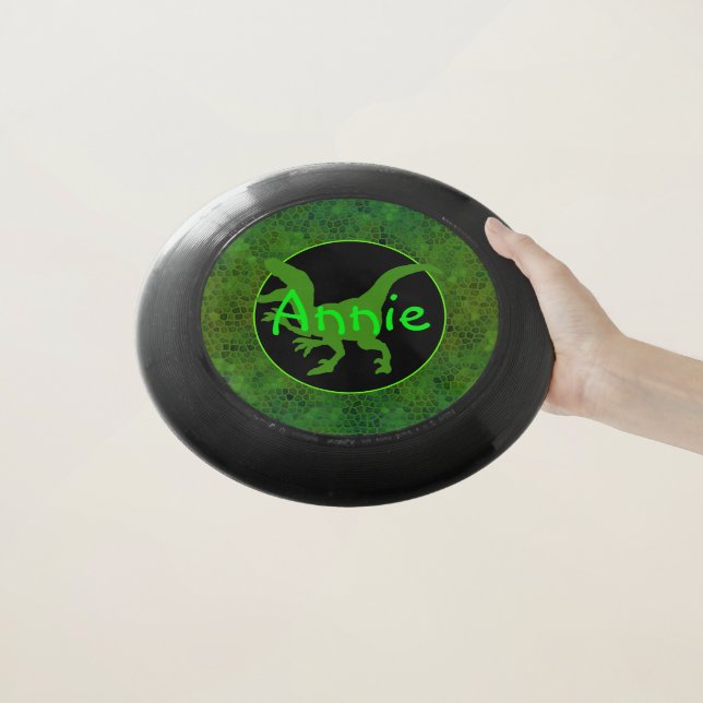 Personalized Green Dinosaur Hide Wham-O Frisbee (In Hand)