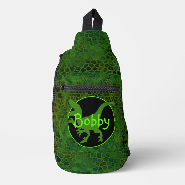 Personalized Green Dinosaur  Sling Bag (Front)