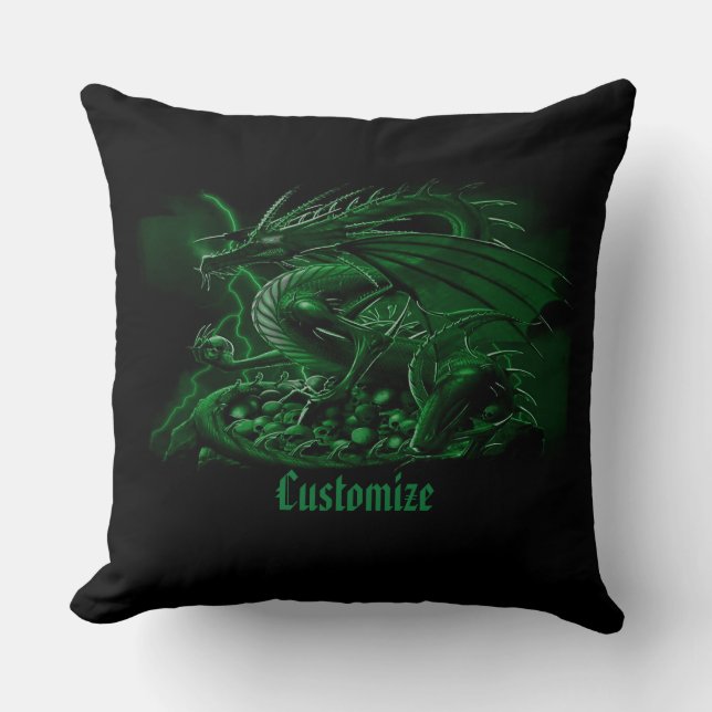 Personalized Green Dragon Throw Pillow (Front)