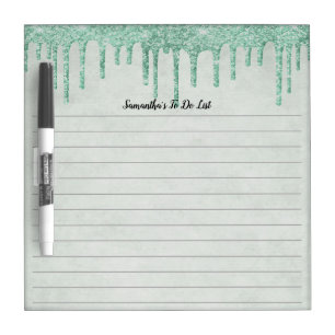 Personalized Green Dripping Glitter Girly Trendy Dry Erase Board