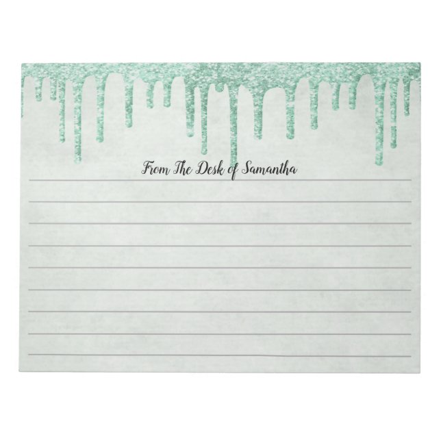 Personalized Green Dripping Glitter Girly Trendy Notepad (Front)