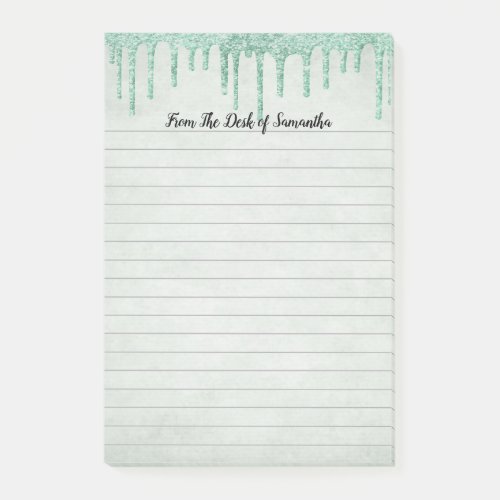 Personalized Green Dripping Glitter  Post_it Notes