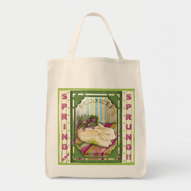 Personalized Green Easter Bunny Planter Tote Bag (Front)
