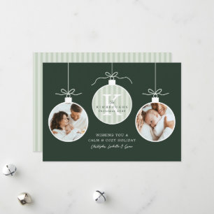 Personalized Green Family Monogram Photo Holiday Card