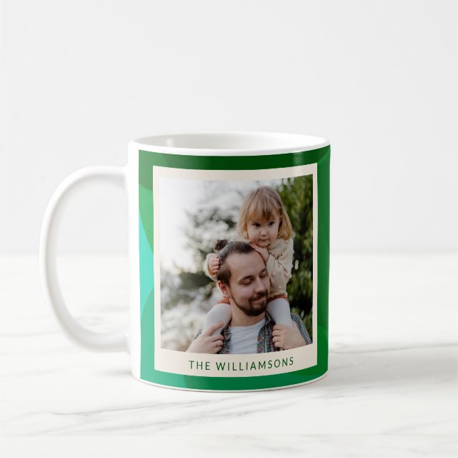 Personalized Green Family Photo Modern Christmas Coffee Mug (Left)