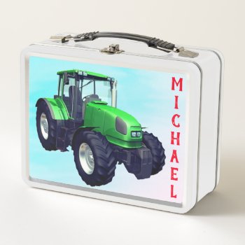 Personalized Green Farm Tractor Metal Lunch Box by DakotaInspired at Zazzle