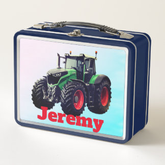 Personalized Green Farm Tractor Metal Lunch Box