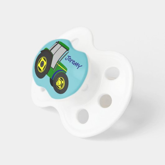 Personalized Green Farm Tractor Pacifier (Front Right)