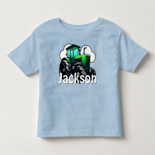 Personalized Green Farm Tractor Toddler T_shirt