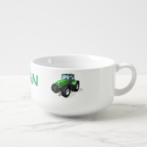 Personalized Green Farm Tractors Soup Mug