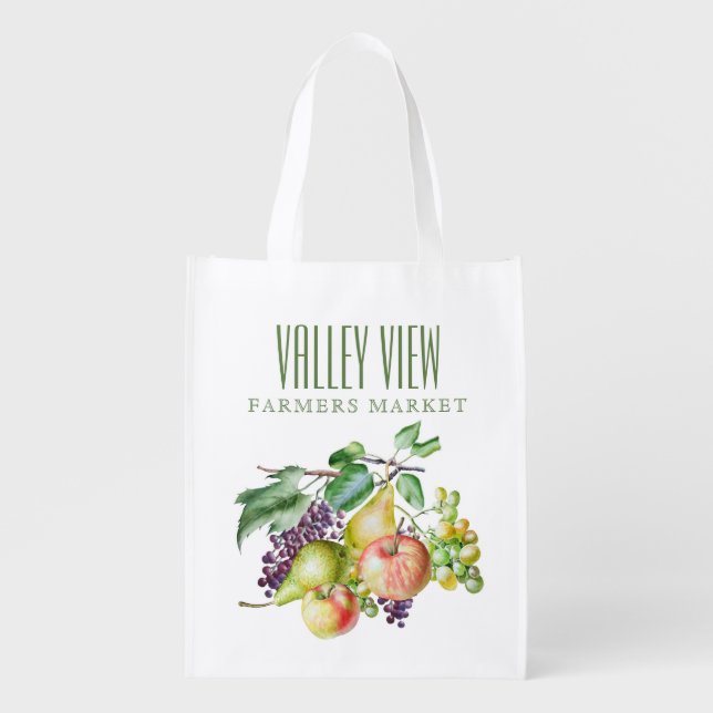 Personalized Green Farmers Market Fruit Produce Grocery Bag (Front)