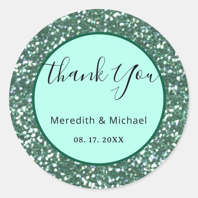 Personalized Green Faux Glitter Classic Round Classic Round Sticker (Front)