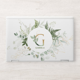 Personalized Green Fern and Gold Monogram HP Laptop Skin