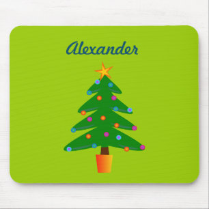 Personalized Green Festive Christmas Tree Mouse Pad