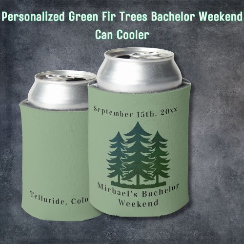 Personalized Green Fir Trees Bachelor Weekend  Can Cooler