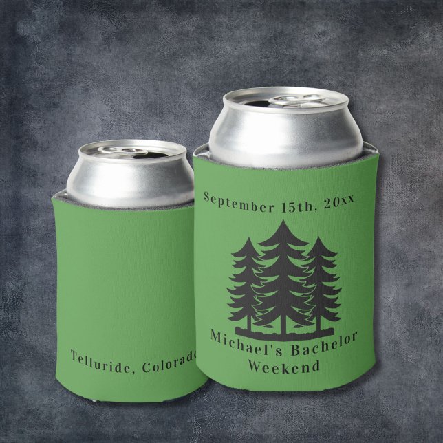 Personalized Green Fir Trees Bachelor Weekend  Can Cooler (Creator Uploaded)
