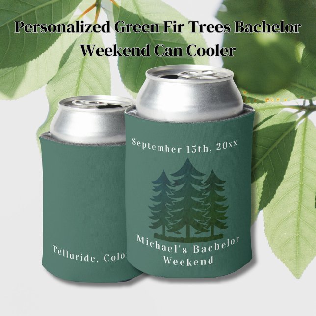 Personalized Green  Fir Trees Bachelor Weekend Can Cooler (Creator Uploaded)