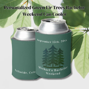 Personalized Green Fir Trees Bachelor Weekend Can Cooler