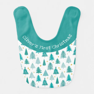 Personalized Green First Christmas Tree Baby Bib