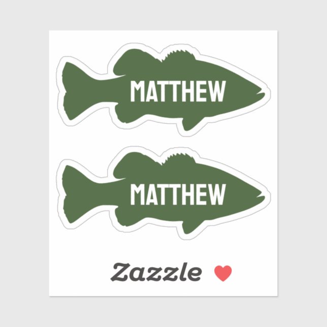 Personalized Green Fishing Bass Fish Name Sticker (Sheet)