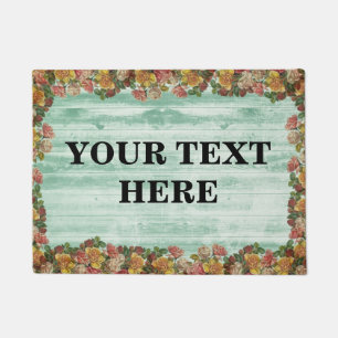 Personalized Green Floral Bamboo Wood Doormat