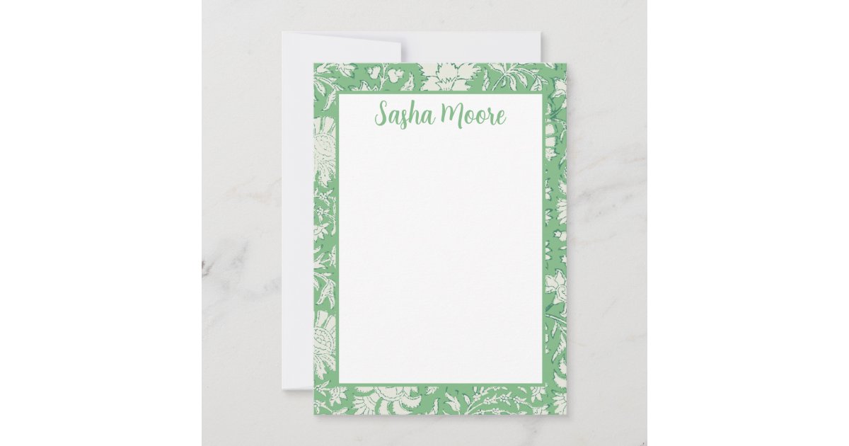 Personalized Green Floral Block Print Stationery Thank You Card | Zazzle