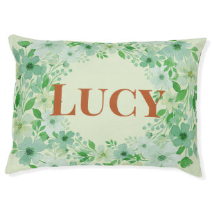 Personalized Green Floral Dog Name Watercolor Pet Bed