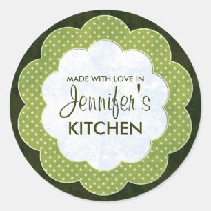 Personalized Green Floral Dot Canning Stickers