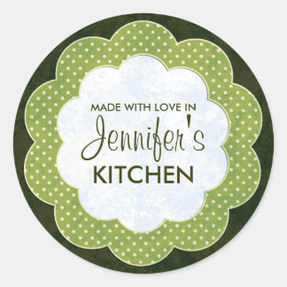 Personalized Green Floral Dot Canning Stickers