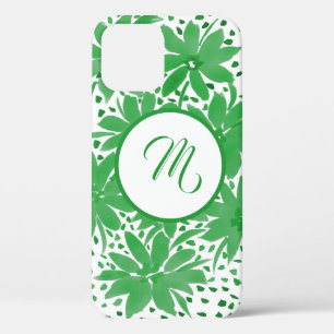Personalized Green Floral Monogram Design iPhone 12 Case