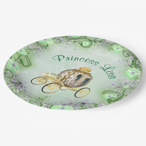 Personalized Green Floral Princess Enchanted Paper Plates