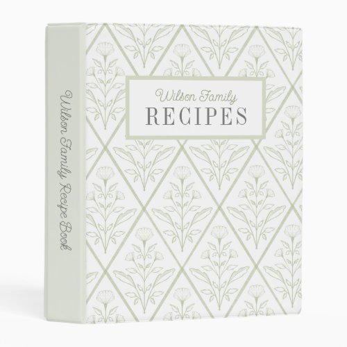 Personalized Green Floral Recipe Binder