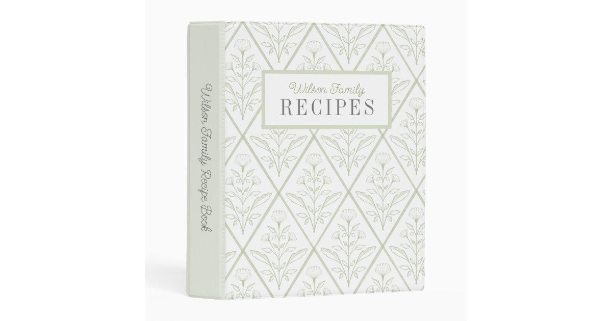 Personalized Green Floral Recipe Binder