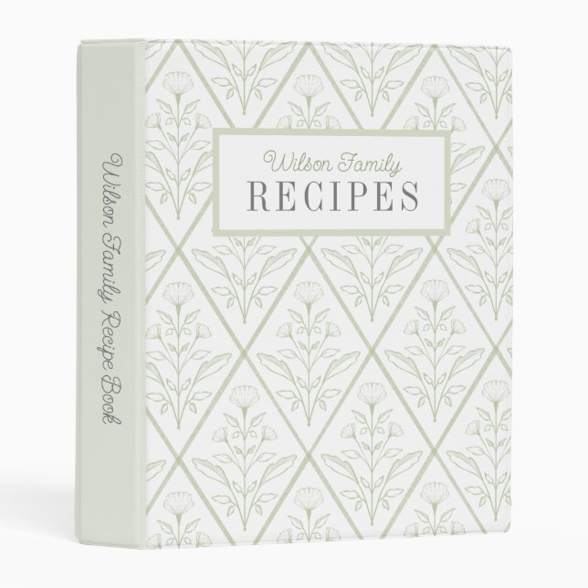 Personalized Green Floral Recipe Binder (Front/Spine)