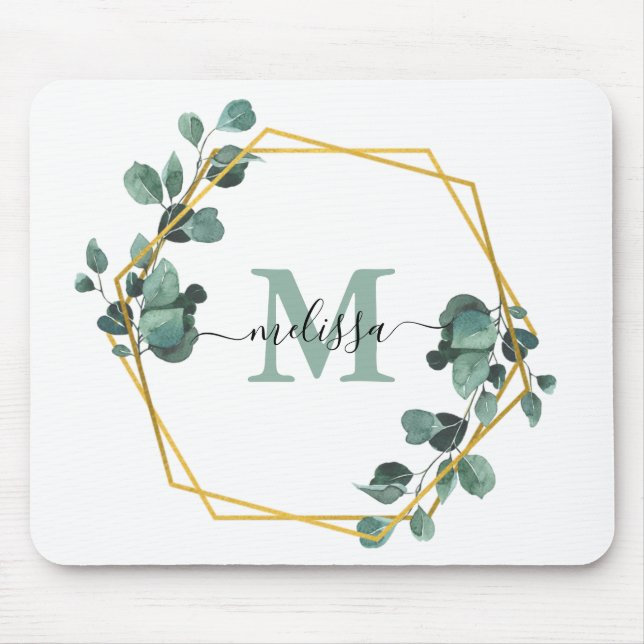 Personalized  Green Foilage Floral Mouse Pad (Front)