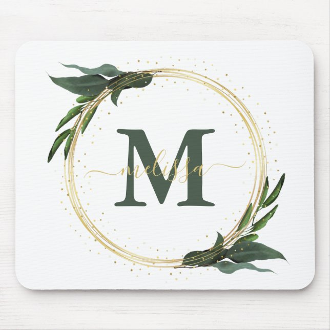 Personalized  Green Foilage with Gold  Mouse Pad (Front)
