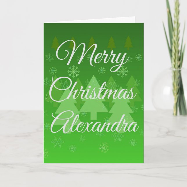 Personalized Green Folded Christmas Card (Front)