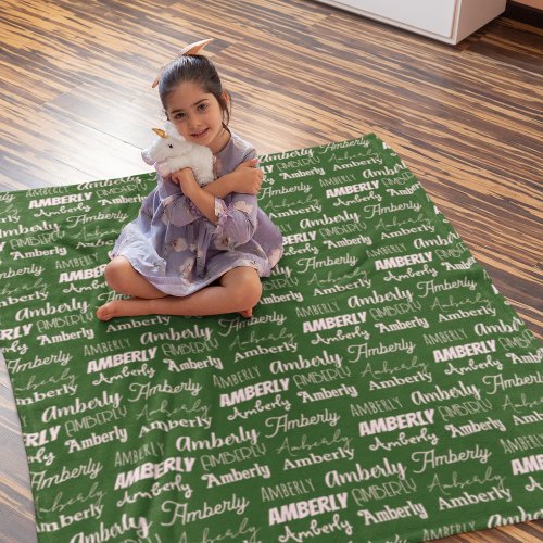 Personalized Green Font Name Collage Christmas Fleece Blanket