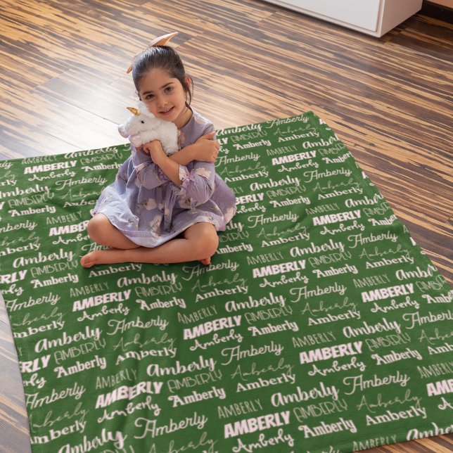 Personalized Green Font Name Collage Christmas Fleece Blanket (Creator Uploaded)