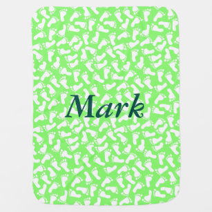 Personalized Green Foot Prints Baby Blanket