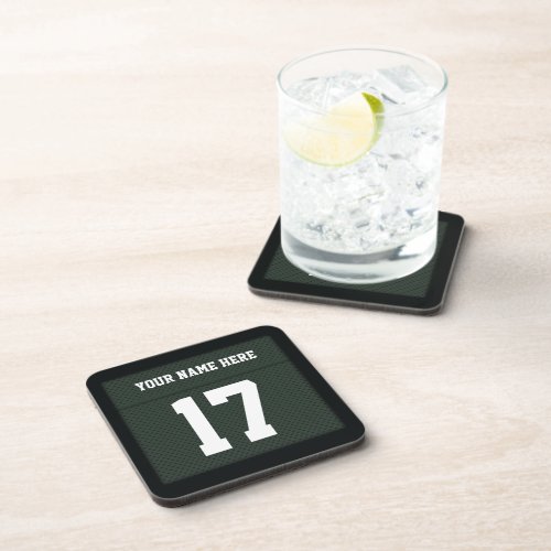 Personalized Green Football Jersey Sports Drink Beverage Coaster
