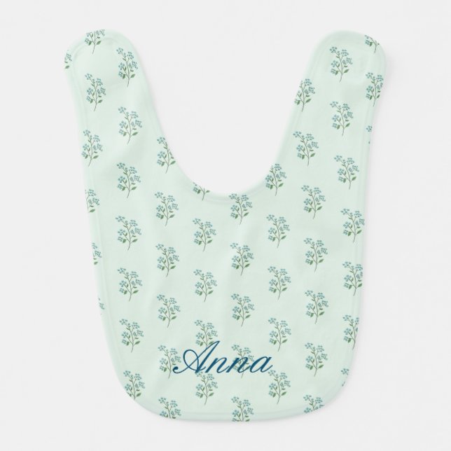 Personalized Green Forget Me Not Baby Bib (Front)