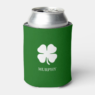 Personalized Green Four Leaf Clover Irish  Can Cooler