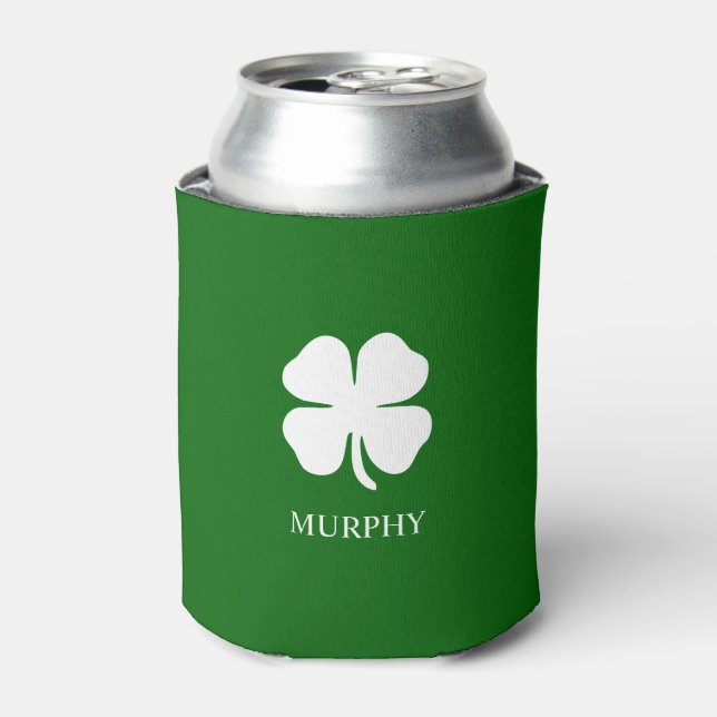 Personalized Green Four Leaf Clover Irish  Can Cooler (Can Front)