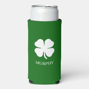 Personalized Green Four Leaf Clover Irish Seltzer Can Cooler