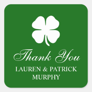 Personalized Green Four Leaf Clover Irish Square Sticker