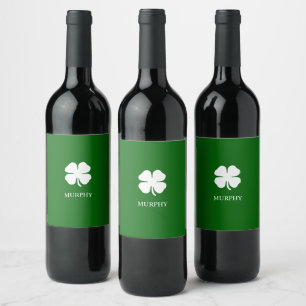 Personalized Green Four Leaf Clover Irish Wine Label