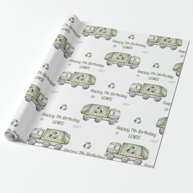 Personalized Green Garbage Truck Birthday Party  Wrapping Paper (Personalized Green Garbage Truck Birthday Party Wrapping Paper)